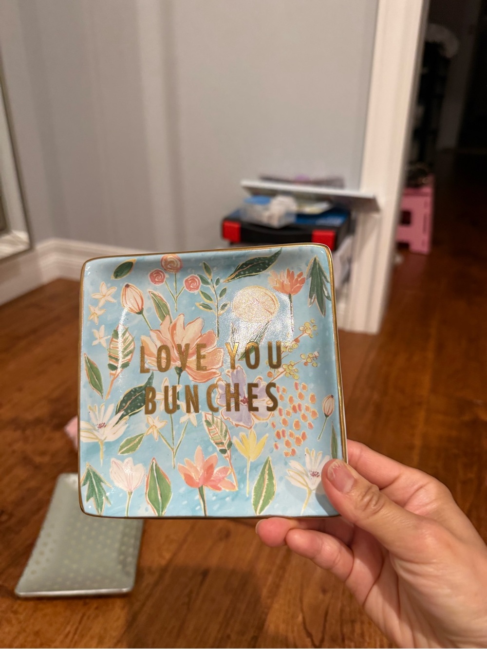 Anthropologie Blue Floral 'Love You Bunches' Jewelry Dish